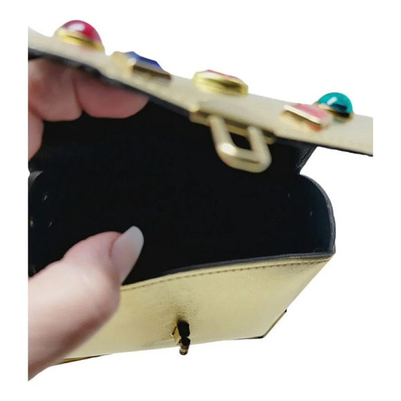 Gold Metallic Bejeweled Mini Box Crossbody Bag - Picture 8 of 10